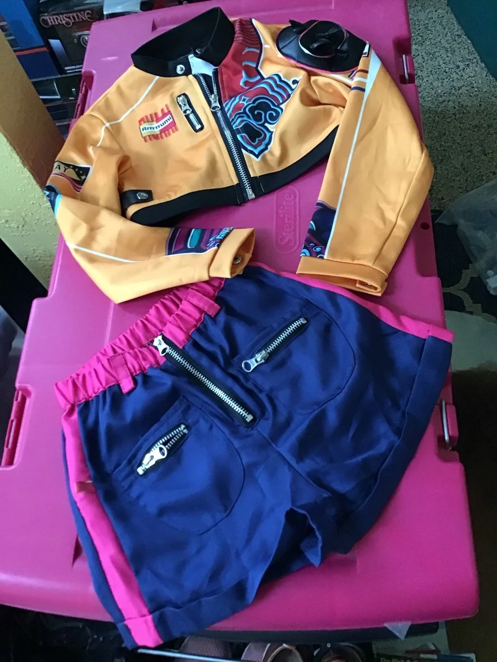 Colorful Cropped Jacket and Skirt Set - Yellow, Navy & Pink 120 5/6